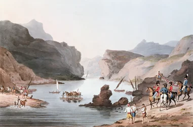 Paso del Tajo en Villa Velha hacia el Alemtejo, 20 de mayo de 1811 grabado por C. Turner